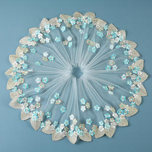 Tela de tul con bordado suave para vestido de muñeca, tejido de encaje de 18 cm de ancho, con hojas doradas de poliéster, 3 D, 2 tonos de colores, dobladillo - Product Image 2