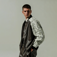 Veste de baseball décontractée et élégante pour homme, personnalisée, écologique, avec broderie florale et cuir gaufré, coupe ample