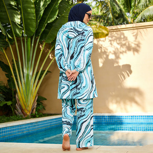 Nile Burkini Swimwear Set For Women 3 Piece Modest Marble Print Tunic Pants Bonnet Hijab Quick Dry - Product Image 5