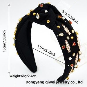 Diadema de Halloween para mujer, estilo europeo-americano, con accesorios de calavera de tela negra y naranja con pedrería, anudada - Product Image 6
