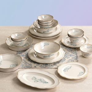 Custom Retro Ceramic <b>6</b>-Piece Plant Pattern Bowl Dish <b>Set</b> with Tulip French Relief Design Microwave Safe Reusable Oval Shape - Product Image 2