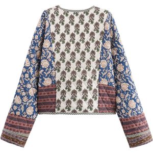 เสื้อแจ็คเก็ตผู้หญิงแบบครอป ผ้าควิลท์ พิมพ์ลายดอกไม้ เปิดด้านหน้า น้ำหนักเบา เสื้อโค้ทฤดูใบไม้ร่วง แขนยาว ผ้าทอ บุด้วยใยโพลีเอสเตอร์ - Product Image 3
