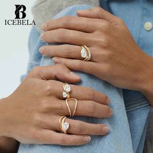 Nhẫn đính hôn bạc Ý 925 cao cấp mạ vàng, kiểu dáng cong, đá zircon cắt giọt lệ và marquise dành cho nữ - Product Image 1