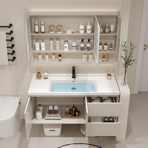 Modern white Simple Bathroom <b>Vanity</b> Unit with Ceramic Basin MDF & Lacquer Finish Wall-Mounted Toilet Washing Table and <b>Mirror</b> - Product Image 5