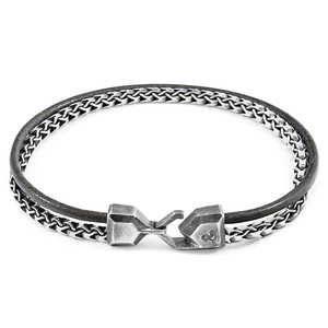 Bracciale in pelle rotondo e argento Shadow Grey Bowspirit Mast - Product Image 2
