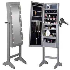 FENGHUANG-armario de almacenamiento de joyas Simple, armario de espejo Led con cerradura de pie, armario de joyería
