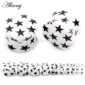 Alisouy 2 chiếc đồng hồ đo tai loe bằng acrylic màu trắng hình ngôi sao in hình Bông tai mở rộng dây căng da thịt trang sức cơ thể xuyên thấu - Product Image 2