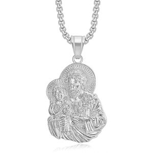 Collar con Colgante de la Sagrada Familia en Acero Inoxidable con Incrustaciones de Diamantes para Ceremonias Religiosas, Joyería Unisex - Product Image 5