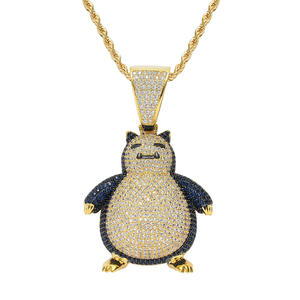 China Factory 2 Styles Videospiel POKE Snorlax Luxus Halskette Personal isierte Metall legierung Diamant Anhänger Männer Kette Halskette Frauen - Product Image 3