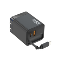 Adaptador GaN de carga rápida PD 3,0 de 65W, cargador de pared con certificación CE de dos puertos, cable retráctil, enchufe para UE/EE. UU.