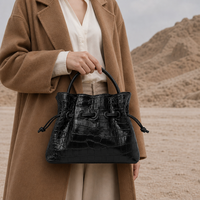 Sacs seau à cordon en cuir véritable texture crocodile pour femmes, inspirés du style vintage, sacs à main quotidiens pour la ville, fournisseur OEM ODM