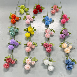 Flor Artificial de 3 Cabezas, Bola de Flores de Brocado, Seda de Colores Mixtos, Alta Simulación, Decoración para Bodas y Hogar - Product Image 2