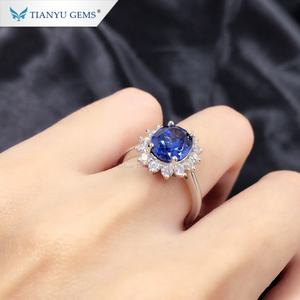 Tianyu Gems 7x9mm Oval Sapphire Gemstone & moissanite Diamond Pt950 Anillo de platino para regalo - Product Image 2