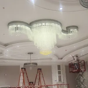 ODM/OEM Big Size Lamp Modern Hotel Lobby Used Extra Luxury Decorative Large Crystals Glass Rod Led Chandeliers