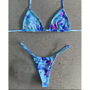 Noel baskılı mayo kadın kravat düğümlü mayo iki parçalı tanga Bikini seti - Product Image 4