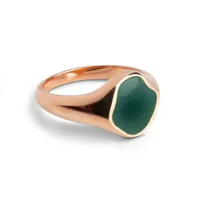 Milskye Fashion 925 Silver 18K Gold Minimal Simple Style Zircon Jewel Moon Ring In Gasoline Green Enamel Color For Women