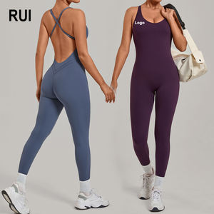 RUIQUWIN Custom Plus Size Yoga Jumpsuit Women's Seamless One Piece <b>Bodysuit</b> High Waist Tummy <b>Control</b> Crisscross Straps Four-Way - Product Image 1