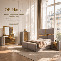 Ensemble de chambre à coucher personnalisé OEHOME 5 pièces, luxueux et moderne, avec lit, commode, miroir, table de chevet et armoire haute pour hôtel et villa