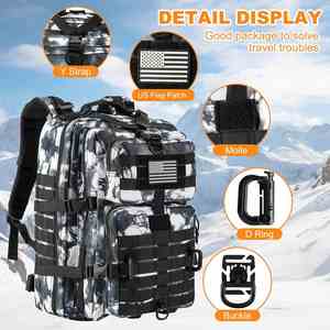 Mochila Táctica MOLLE de Fábrica para Camping, Viajes de 3 Días, con Parche de Bandera de EE. UU., Impermeable, de Poliéster, en Negro, Blanco y Camuflaje - Product Image 4