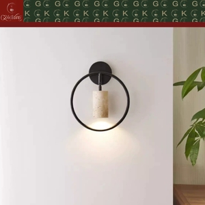 Applique murale de chevet GOLDKING moderne pour chambre à coucher, anneau noir, cylindre en travertin beige, OEM ODM, directement de l'usine - Product Image 4