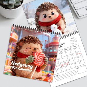 Calendrier <span class=keywords><strong>de</strong></span> bureau et mural personnalisé OEM ODM avec logo hérisson 2027, reliure spirale, image <span class=keywords><strong>de</strong></span> dessin animé en couleur, faible MOQ, cadeau promotionnel - Product Image 1