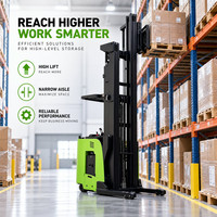 Chariot élévateur VNA de 2 tonnes, hauteur de levage de 10 m, transpalette électrique à plateforme avec fourches à 3 voies pour stockage en intérieur