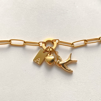 Pulsera de cadena de acero inoxidable chapada en oro de 14 quilates para mujer con colgante de letra A, corazón y golondrina, joyería Emanco