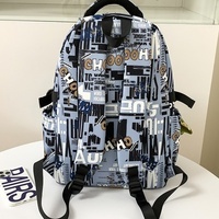 Sac à dos tendance en cuir synthétique microfibre imprimé style graffiti, grande capacité, fermeture éclair, bretelles incurvées