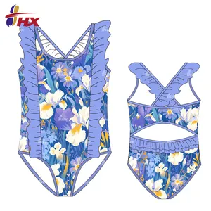 Kustom anak-anak berenang Bikini gaun dicetak pakaian renang anak perempuan satu potong baju renang anak perempuan 2-14 tahun