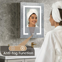 Miroir de salle de bain intelligent de luxe avec armoire, LED, Bluetooth, minuterie, meuble carré, éclairé, armoire à pharmacie pour hôtel, fabriqué à Foshan