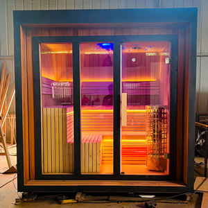 Sauna <span class=keywords><strong>pod</strong></span> haut de gamme en cèdre rouge sur mesure Boyce |   Sauna électrique infrarouge lointain à vapeur pour 2 personnes, 12 kW, texture bois naturel, esthétique moderne - Product Image 2