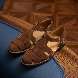 Sandalias Romanas Tejidas Retro para Hombre, Planas, Versátiles, Transpirables, con Punta Cubierta, Diseño de Parches, Cierre con Cordones, Antideslizantes y Ligeras - Product Image 4