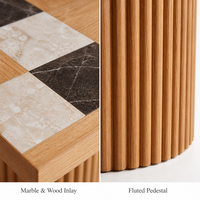 Table d'appoint de luxe pour salon avec plateau en mosaïque de marbre, table d'appoint sur piétement géométrique incrusté, personnalisable OEM ODM
