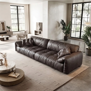 Divano di Lusso in Pelle Marrone Scuro Plissettato, Elegante Divano Oversize per Arredamento Moderno e Spazioso del Soggiorno - Product Image 6