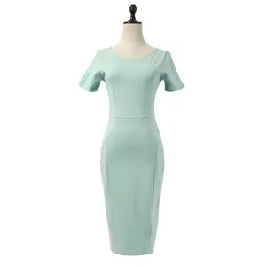 Female Short Sleeve Charming Women Bodycon Solid Color Pencil Dress for Office