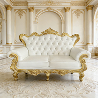 Sofá de Lujo Estilo Trono Real con Respaldo Alto para Hotel, Eventos, Banquetes y Comedor, Diseño Moderno, Tapizado en Tela, 2 Plazas, Estructura de Madera