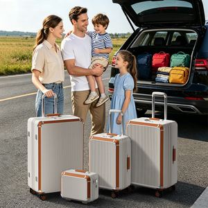 Ensemble de bagages rétro bicolore 14/18/20/24 pouces, valise rigide extensible avec roues verrouillables, valise de voyage - Product Image 1