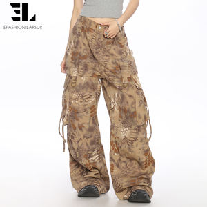 LARSUR Custom Factory Twill <span class=keywords><strong>Camo</strong></span> Slangenhuid Geprint Cargo <span class=keywords><strong>Camo</strong></span> Broek Rechte Baggy Cargo Camouflage Broek Dames - Product Image 5