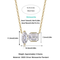 Nouveau Collier Pendentif Doré en Argent S925 avec Double Pierre Moissanite pour Femme, Chaîne Ras du Cou Tendance