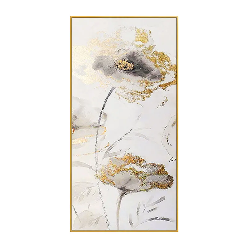 Handmade Modern Canvas Art Gold White Floral Picture Abstract Flowers Paintings