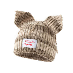 Neues Modell Katzen ohren Gestrickte Strick mütze Niedliche warme Herbst-und Winter hüte für Männer und Frauen Großhandel Benutzer definiertes Logo - Product Image 5