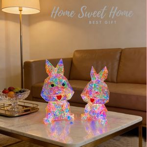 <span class=keywords><strong>Conejito</strong></span> de Pascua 3D Iridiscente Prismático con 100 Luces LED RGB Holográficas, Escultura de PET Hecha a Mano con Alimentación USB, Tamaño Personalizable, Decoración - Product Image 3
