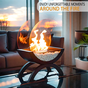 Grande cheminée <span class=keywords><strong>bio</strong></span>éthanolique ronde autoportante, <span class=keywords><strong>grand</strong></span> brûleur, chauffage de terrasse, foyer à éthanol en métal pour intérieur et extérieur - Product Image 5