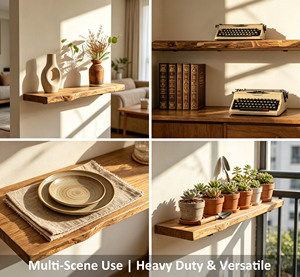 Étagère flottante en bois massif sur mesure avec bord naturel |   Étagère murale pour <span class=keywords><strong>CD</strong></span> et livres, présentoir irrégulier pour salon rétro - Product Image 4
