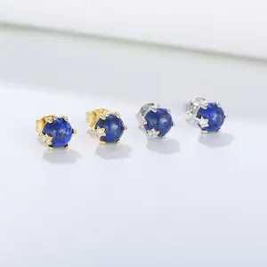 wholesale bulk sterling silver 925 lapis lazuli earrings small stud earring women jewelry studs minimalist Supplier