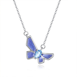 Collier en argent 925 avec 9 papillons en émail de haute qualité, pierres précieuses naturelles taillées en poire de 3*5mm, cadeau d'anniversaire pour filles - Product Image 1
