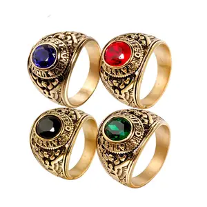 Keiyue turco chapado en oro plata College Ring CZ hombres joyería ejército anillos diseños hechos en China