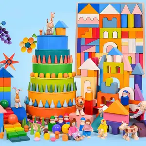 Blocs de construction en bois pour enfants, jouets éducatifs, créatifs, couleur arc-en-ciel, pour bricolage, 2020 pièces, Diy