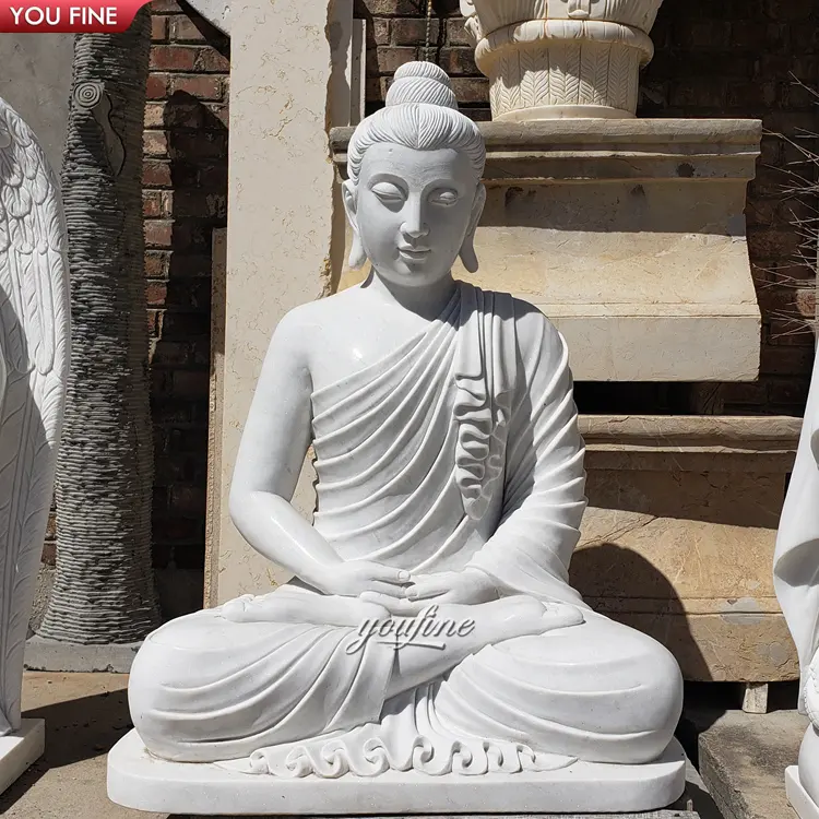 Statua di Buddha in marmo di pietra da giardino di grandi dimensioni