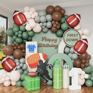 Kit d'arche de ballons vert sauge, ballons en latex marron, sable et blanc, ballon en aluminium rugby pour toile de fond d'anniversaire de garçons sur le thème du football américain (premier toucher) - Product Image 6